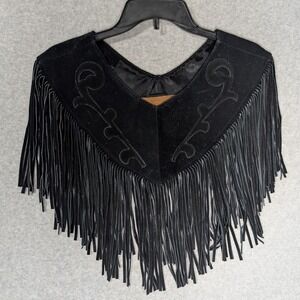 Vintage Ben Kalton Black Suede Fringe Capelet Collar Shawl Western Cowgirl Chic